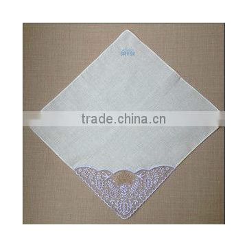 embroidery white 100% cotton ladies handkerchief with lace