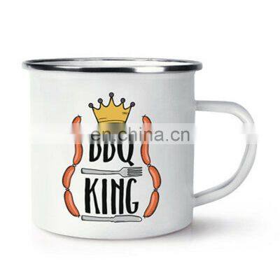 450ml reusable enamel metal sublimation mug enamel with silver rim for children