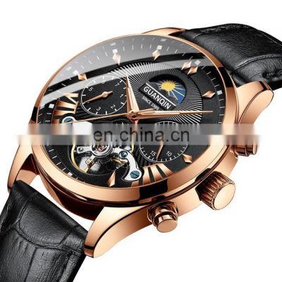 GUANQIN 17003 Luxury Watches Online Men Automatic Mechanical Watch Leather Moon Phase Wrist Watch