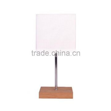 Wooden Desk lamp, Wood base table lamp, chrome pole, with white fabric lampshade