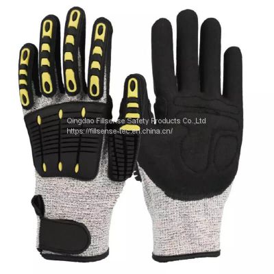 13G HPPE Liner Nitrile Sandy Coated TPR Anti Cut Anti Impact Anti Vibration Work Gloves