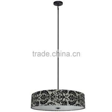 5 light chandelier(Lustre/La arana) in ebony bronze finish with a round 30" silk look white decadance fabric shade