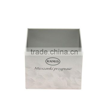 Silver square tin box for goods storage with having no lid