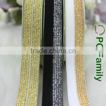 Wholesale fold over elastic metallic glitter trim