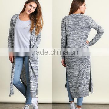 Casual Wear Clothing Manufacturer OEM Custom Made Cotton Polyester Heather Knit Open Cardigan Lounge Ladies Long Tail Blouses