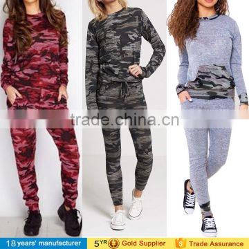 2014 women long sleeve casual running sport Full Leopard and Camouflage Print Black Trim 2 Piece Lounge Tracksuit