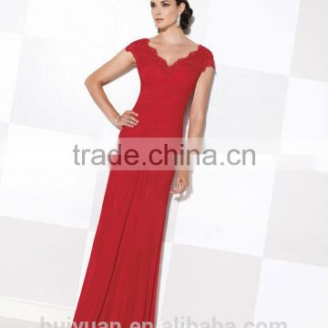 elegant chiffon lace cap sleeve deep v neck mother dress prom dress patterns