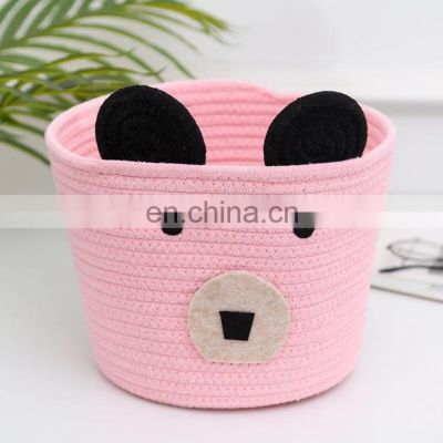 K&B best selling folding pink woven kids children baby cute cartoon cotton rope storage laundry basket
