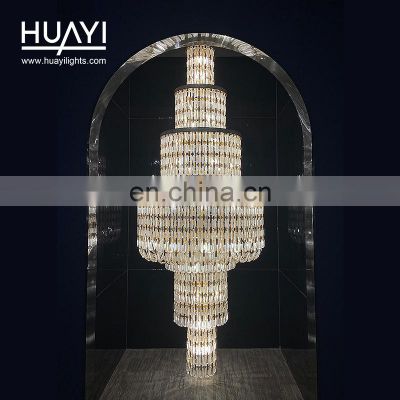 HUAYI Customized Decorative Crystal chandelier Luxury Hotel Lobby Pendant Light Lock Catch Structure Inverted tower Sculpt Light