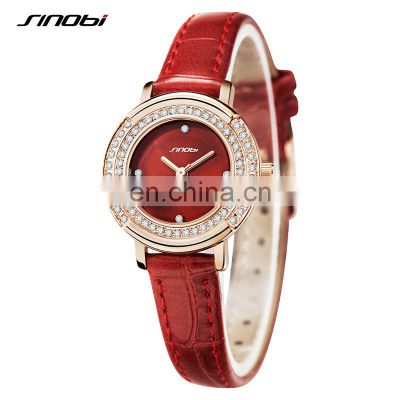 SINOBI Wristwatch for Women S9841L Glitter Ice Diamond Out Watches Chinese Red Vigorous Quartz Watch Mother's Gift Watch