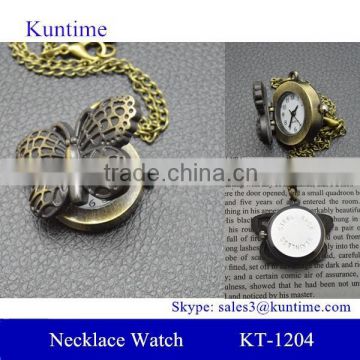 Bronze metal retro style necklace watch butterfly watches pendant