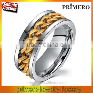 Fashion Chain Designs Rotation Stainless Steel Finger Ring Gold Silver Plated Charming Simple Jewelery