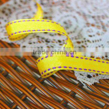 China wholesale yellow saddle stitches grosgrain polyester satin ribbon for gift packaging