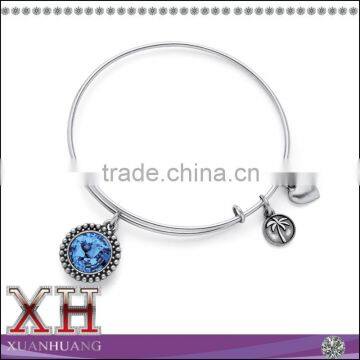 Blue Sapphire 925 Sterling Silver CZ Charm Adjustable Bangles