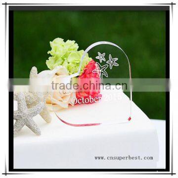 Gift heart shape acrylic cake topper for weddings