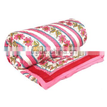 Hand block printed Bedspread Flower Bed Cotton Queen Quilt
