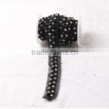 Handmade garment accessories crystal cup chain sew on black color mesh strim