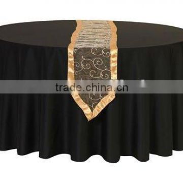 Glod embroidered organza table runner with satin border