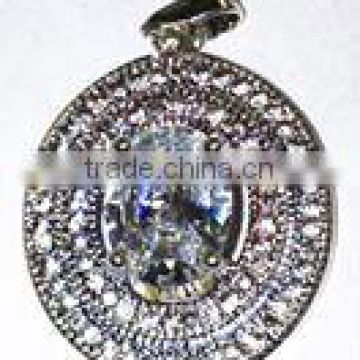 SP002 White Sapphire Oval Pendant Jewelry in Solid Sterling Silver China Wholesale