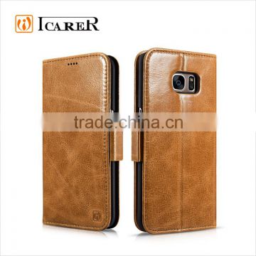ICARER Folio Real Leather Wallet Case For Samsung Galaxy S7 Edge with stand