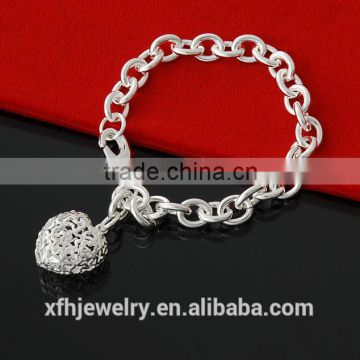 2016 Stainless Steel 925 silver Interlocking Bracelet with heart pendant for Wholesale