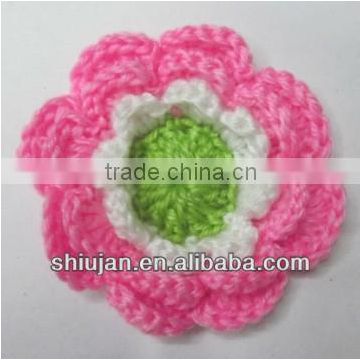 hot selling pink crochet flower applique/custom crochet applique