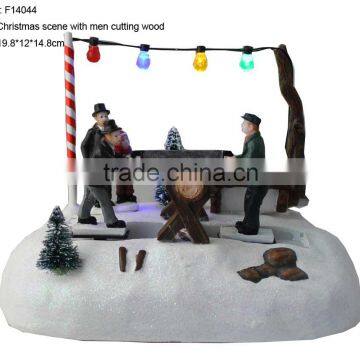 2ASS Christmas decoration LED Christmas scene with men cutting wood