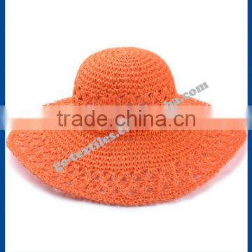 hot new products for 2014 Spring and summer Solid grass weaving Hollow large brim beach lady hate para straw hat and cap custom