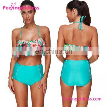 Two Piece Blue Print Flower Crop Top Brazilian 2017 Bikini Women