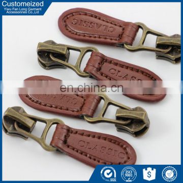 Cheap price leather zipper puller custom leather zipper head
