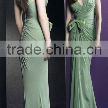 Sexy V-line Neckline Pleat and Hand Made Flower Chiffon Hunter Green Evening Dresses