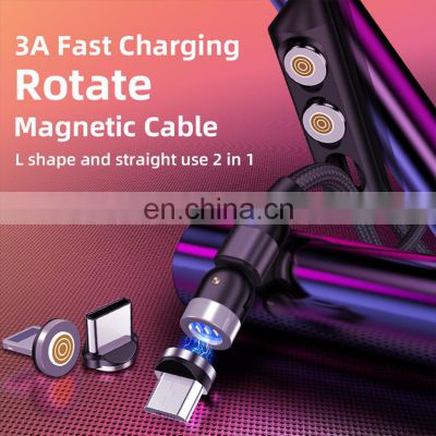 Magnetic charge cable 540 degree Free Rotating L-shape portable 3 In 1 phone charge usb cable