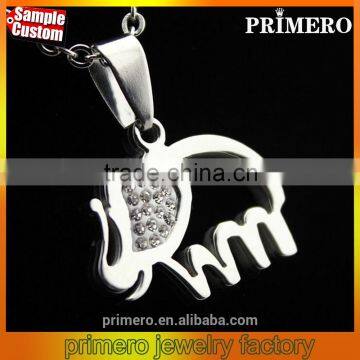 Men Women's Jewelry Tibetan Style Silver Tone Stainless Steel Elephant Necklace Rhinestone Crystal Pendants