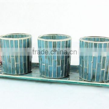 glass mosaic hurricane candle holders