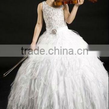 Children Dresses Ostrich Feather Sash Beaded Prom Gown Party Dress PT-264