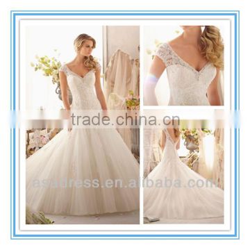 2014 New Fashion Lace Appliques on Tulle Edged with Pearl and Crystal Beading Wedding Gowns for Sale (WDBG-2619)