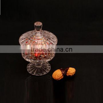 wholesale glass candy jar set with lids and stem