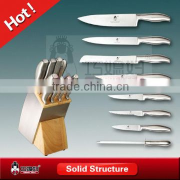 Wooden block 3Cr13 stainless knife set with SS handle