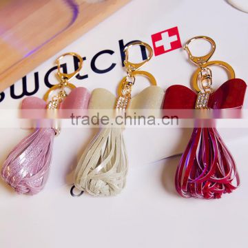 Hot Gold Leather Tassel Keychain For Women Crystal Bowknot Keyring Bag Charm For Keys porte cle llavero sleutelhanger