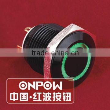 ONPOW 16mm Waterproof ring LED black aluminium alloy push button switch (GQ16F-10E/J/G/2.8V/A) CE, RoHS