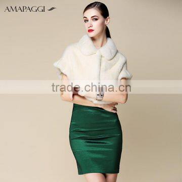 Custom brand white short fur cape jacket mink wholesale