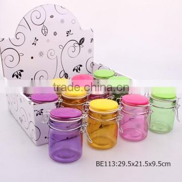 12pcs colorful glass jar with plastic lid in a display box