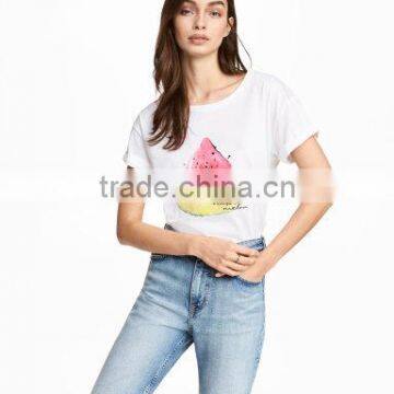 2017 High Quality Fashion Women Printed Cotton Top Round Neck Short Sleeve Bulk Tshirt Wholesale