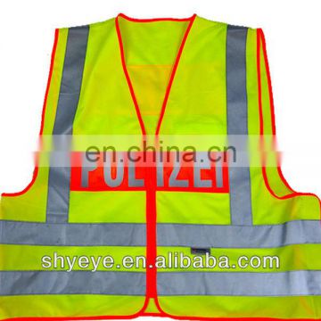 fluorescence green Yellow color Police Uniform Hi-vis Roadway safety vest clothing