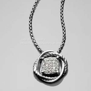 Sterling Silver DY Inspired 11mm Pave Diamond Infinity Pendant Necklace