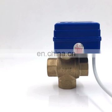 DN15 DN20 brass vertical T ball three way motorized auto valve for water flow treatment