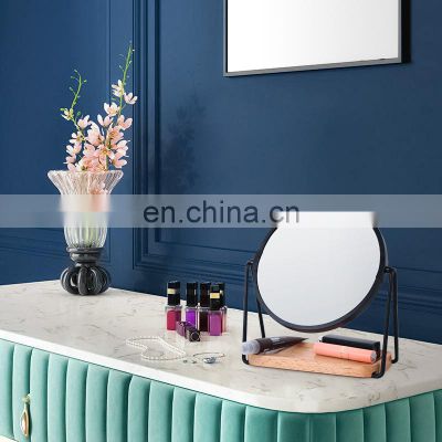 Natural bathroom mirrors decorative beauty bamboo makeup mirror wood mini with mirrors trays metal