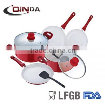 7pcs ceramic coated aluminum cookware set with red painting