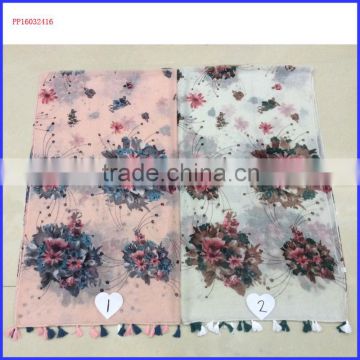 2016 Lagerstroemia indica flower printed scarf with fringe