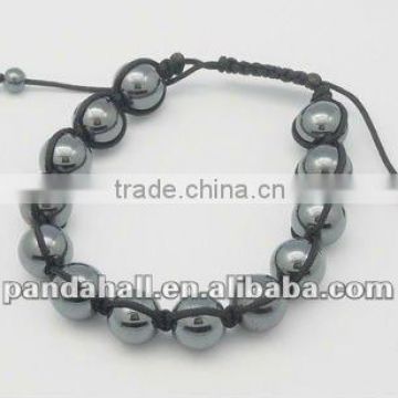 Hematite Bead Bracelets, Non-Magnetic, with Nylon Cord, Round, Black(BJEW-Q132-1)